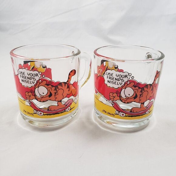 McDonald's Other - Set‎ of 2 Vintage 1978 Garfield McDonalds Clear Glass Coffee Mugs Cups
